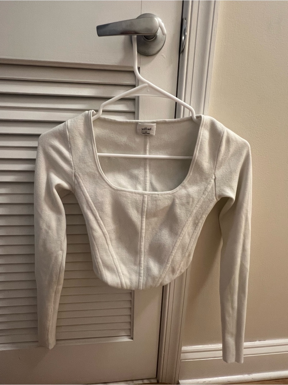 Wilfred Cream Square-Neck Cropped Long-Sleeve Top
